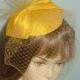 Cocktail Hat Yellow Silk Dupioni with Birdcage Veil and Pouf Vintage Style Many Other Colors Made to Order