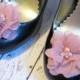 Dusty Rose Pink Chiffon Flower Shoe Clips. Wedding Bride Bridesmaid Flower Girl Pearl Rhinestone Bridal