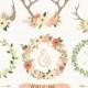 Rustic Wedding Clipart II. "WEDDING CLIPART". Floral Antlers, Floral Wreaths, Arrows. 14 images, 300 dpi. Eps, Png files. Instant Download.