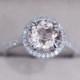 VS 8mm Round Morganite Ring Prong Pave Diamond Wedding Ring Morganite Engagement Ring Solid 14K White Gold Ring Jewelry Gemstone Ring