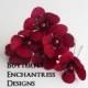 Red Hair Flowers, Wedding Hair Accessories, Bridal Hair Pins - Dark Red Velvet Sakura Flowers
