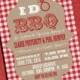Printable "I Do" BBQ Barbecue Couples/Coed Wedding Shower or Engagement party Invitation with Gingham and Gingham Background