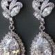 Bridal Crystal Chandelier Earrings, Crystal Leaf Earrings, Flower and Leaf Bridal Earrings, Bridal Jewelry, Wedding Jewelry, Tess Befrosted