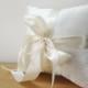 Simple Ivory Dupioni Silk Ring Pillow, Ring Bearer Pillow with Satin Ribbon Ties
