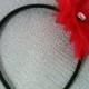 CUSTOM COLORS Feather Flower Headband - Hair Piece Feathers & Crystal Wedding Flowergirl Bride Bridal Girl Hair Piece Fascinator Red Black