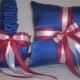 Blue Horizon Satin With Red And White Ribbon Trim Flower Girl Basket And Ring Bearer Pillow