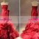 RW110 Ruffled Wedding Dress Sash Mermaid Bridal Dress Long Bridal Gown Pleated Wedding Gown Bridal Gown Red Organza Bridal Dress