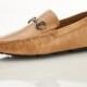 Men's Genuine Leather Beige Horsebit Driver Loafers shoes