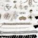 20% Off SALE - Black and White Rhinestone Destash, broken vintage jewelry lot, craft repurpose