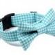 Wedding Dog Collar -  Bow Tie Dog Collar - Gingham BowTie Collar - Aqua Gingham