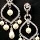 Bridal Pearl and Rhinestone Earrings,Ivory or White Pearls,Wedding Pearl Earrings,Chandelier Earrings,Statement Bridal Earrings,Pearl,EMILIE