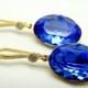 Blue Sapphire Earrings Oval Swarovski Crystal Royal Blue Earrings Cubic Zirconia Gold Earrings Bridal Earrings Bridesmaid Blue Jewelry