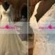 RW366 Lace Wedding Dress Pearls Belt A-Line Bridal Dress Puffy Long Bridal Gown Chapel Train Zipper Back Long Sleeve Beaded Wedding Gown