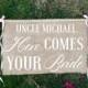 Here comes your bride, custom burlap ceremony sign