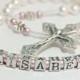 Personalized First Communion Rosary in White & Pink Pearl
