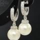 Bridal Pearl Earrings Wedding Jewelry Swarovski Pearls Cubic Zirconia Drop Bridesmaid Gift White Ivory/Cream Round Dangle