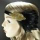 Gold 1920s Flapper Headband, Great Gatsby Headpiece Downton Abbey Wedding Beaded Headband Art Deco Fascinator Black Feather Headband