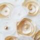 Gold and ivory/ White wedding table decoration flowers, silk fabric flowers x 10 CHAMPAGNE MIX