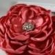 Wedding Satin Flower Pin in Coral with Crystals