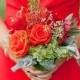 Red Bridesmaids Dress And Fall Bouquet