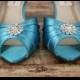 Wedding Shoes -- Turquoise  Peep Toe Kitten Heel Wedding Shoes with Simple Rhinestone Adornment