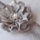 Pewter Gray Silk Sash, Grey Bridal Sash, Silver Wedding Belt, Steel Grey Flower Sash with Crystals and Pearl - ANDORIA