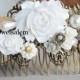 White Hair Comb Wedding Bridal Hair Accessories Flower Headpiece Downton Abbey Style Leaves Rhinestone Pearl The Great Gatsby Statement JW