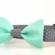 Mint Green and Gray Metallic Silver Polka Dot Bow Tie Dog Collar Wedding Accessories Made to Order