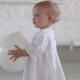 Baptism dress Linen simple Baby girl Brigh white Flower girls Dress First birthdays dress
