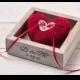 Rustic Ring Box Wedding Ring Monogrammed Ring Bearer Pillow Ring Box with Crochet Heart Red Wedding Proposal Ring Box Wood Keepsake Box