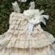 Lace Rustic flower Girl dress,Ivory Posh Dress Set, Vintage lace chiffon Dress,  Baby Lace Dress, Baptism dress, Country Flower Girl dress,