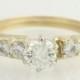 Solitaire Diamond Engagement Ring and Wedding Band Set - 14k Yellow & White Gold f3827