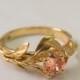 Leaves Engagement Ring No. 4 - 14K Gold and Tourmaline engagement ring, engagement ring, leaf ring, filigree, antique, art nouveau, vintage