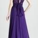 A-line Jewel Empire Pleated Grape Bridesmaid Dress
