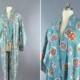 Vintage Kimono / Cotton Kimono Robe / Dressing Gown / Long Robe / Wedding Lingerie / Downton Abbey / Art Deco Kimono / Blue Floral Print