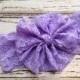 Lavender Lace Floppy Bow Headband.. Big Bow Headband..Newborn, Baby, Girls Photo Prop Bow