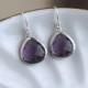 Silver Amethyst Earrings Purple Glass - Amethyst Purple Bridesmaid Earrings - Bridal Earrings - Wedding Jewelry - Bridesmaid Gift
