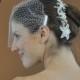 Bandeau 72 -- Veil Set w/ SILVER  RHINESTONE FLOWER Hair Comb & Ivory or White 9" Birdcage Blusher Veil for wedding bridal accessory