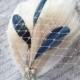 Ivory, Cream and Navy Blue Peacock Feather Fascinator with Birdcage Veiling - BETH