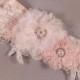 Champagne Blush And Ivory Bridal Sash Belt With Lace Flowers and Lace Applique - Lace Bridal Sash