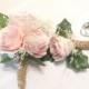 Peony boutonniere and corsage, Pink filter paper Groom boutonniere, Prom corsage, Prom boutonniere, Fake Flower Corsages, Peony corsages