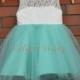 Lovely Ivory Lace Mint Green Tulle Flower Girl Dress Wedding Baby Girls Dress Rustic Baby Birthday Dress Knee Length