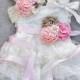 ivory pink tan peach dress sash headband SET,lace girl Dress,baby dress,Flower girl dress,First 1st Birthday Dress, girls photo outfit