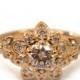 Diamond Art Deco Petal Engagement Ring - 18K Rose Gold and Diamond engagement ring, leaf ring, flower ring, antique, vintage, halo ring