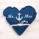 Embroidered Nautical Ring Pillow Customizable Ring Bearer Pillow Blue Ring Bearer Wedding pillow, Bridal ring pillow, Heart Shaped Pillow