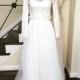 2 piece long sleeves Wedding Dress Gown-high neckline with A line flowy chiffon tulle long skirt sweetheart-made to order