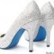 Crystal Encrusted Silver White Bridal Wedding Pumps Shoes with Something Blue Sole