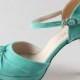 Pale green blue mint sheepskin leather shoes , suede leather D'orsay heels wedding bridal bridalmaids shoes , vintage clip shoes