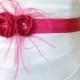 Handcraft Fuchsia Two Flowers With Feathers Wedding Bridal Sash Belt