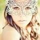 Bridal Veil Leather Mask In White "Rococo"